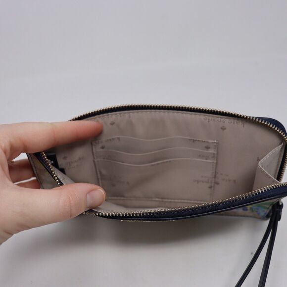 Kate Spade Lucy Spade Flower Floral Medium L-Zip Wristlet Blazer Blue Multi - Picture 4 of 5